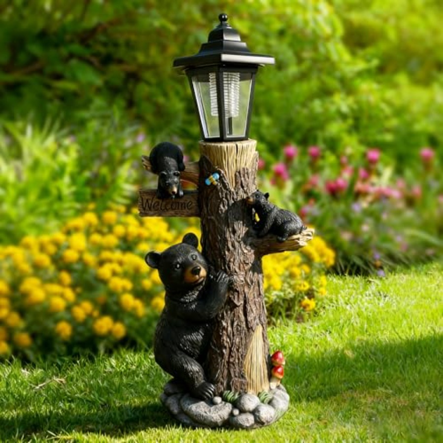 Outdoor Lighting On Trees - Bear Statue Welcome Sign Garden Statue
