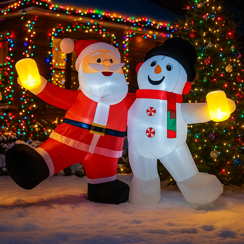 Outdoor Lighting Effects - 1.8M/5.9FT Inflatable Santa Claus and Snowman