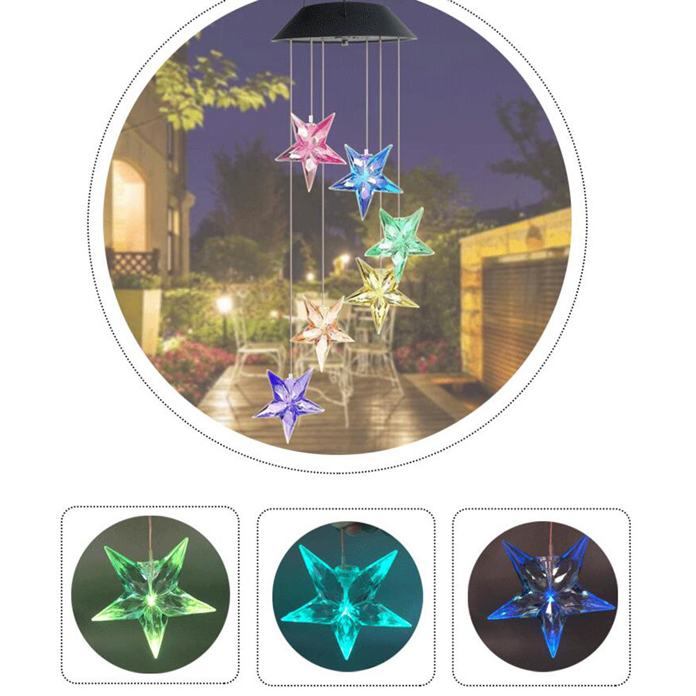 Outdoor Lighting On Trees - 6 Blue Star Solar Wind Chime