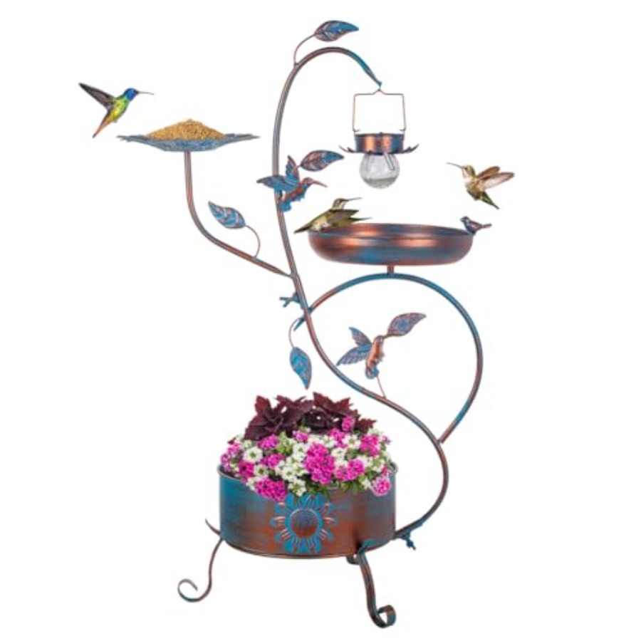 Outdoor metal bird bath with p - Outdoor Lighting Garden avis et prix
