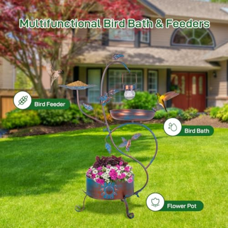 Outdoor metal bird bath with p - Outdoor Lighting Garden avis et prix