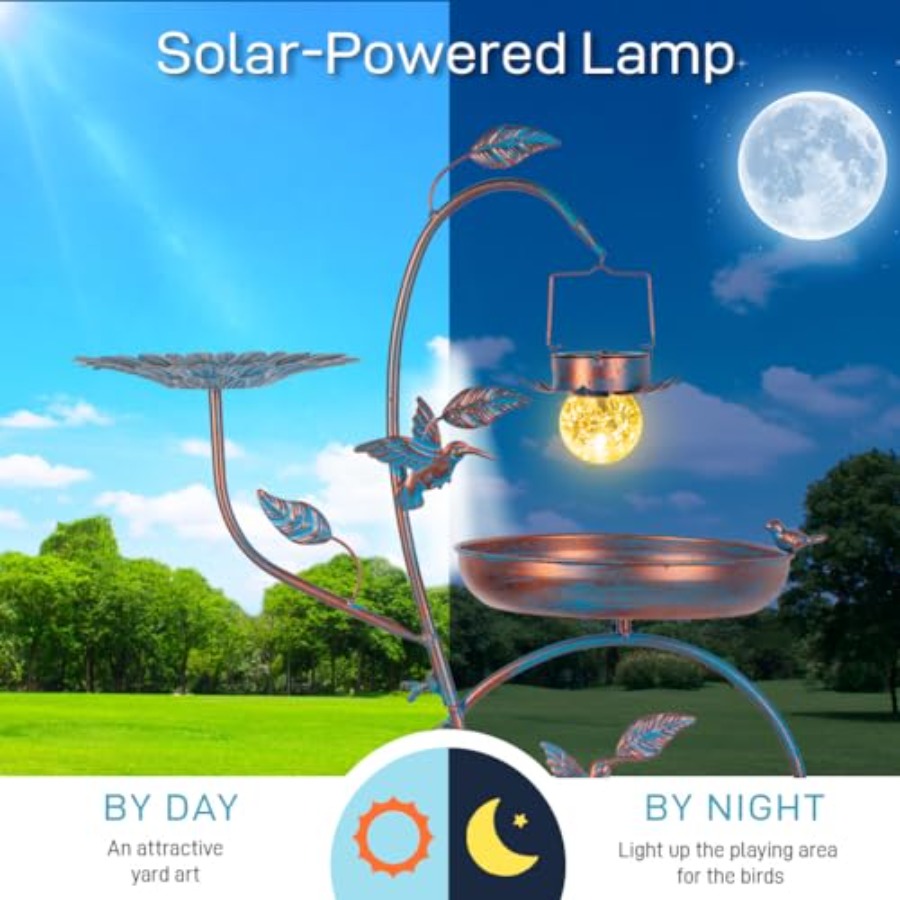 Outdoor metal bird bath with p - Outdoor Lighting Garden avis et prix