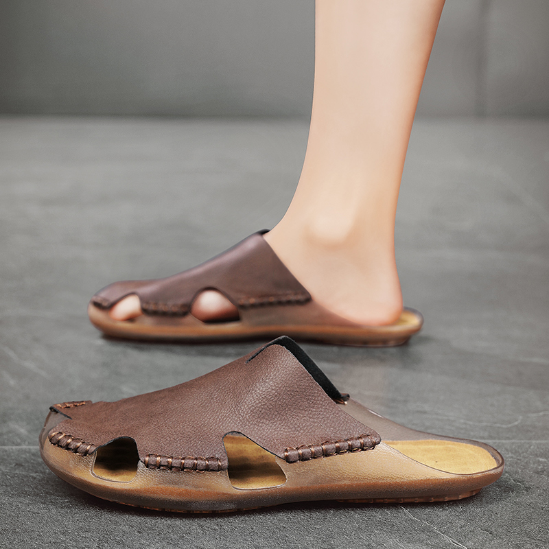 Men Leather Flat Slides Slippe - Outdoor Lighting For Your House avis et prix
